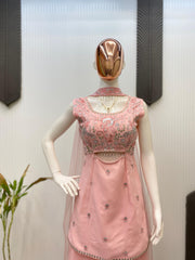 Good Looking Embroidery Work Peach Color Sharara Suit