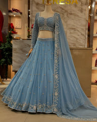 Wedding & Party Wear Georgette Sky Blue Color Lehenga choli