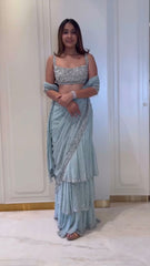 Demanding Blue Color Ready To Wear Lehenga Saree