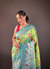 Gorgeous Silk Patola Weaving Perrot Color Saree