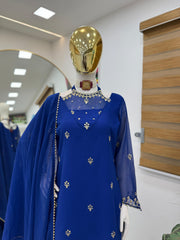 Round Neck Blue Color Stylish Palazzo Suit