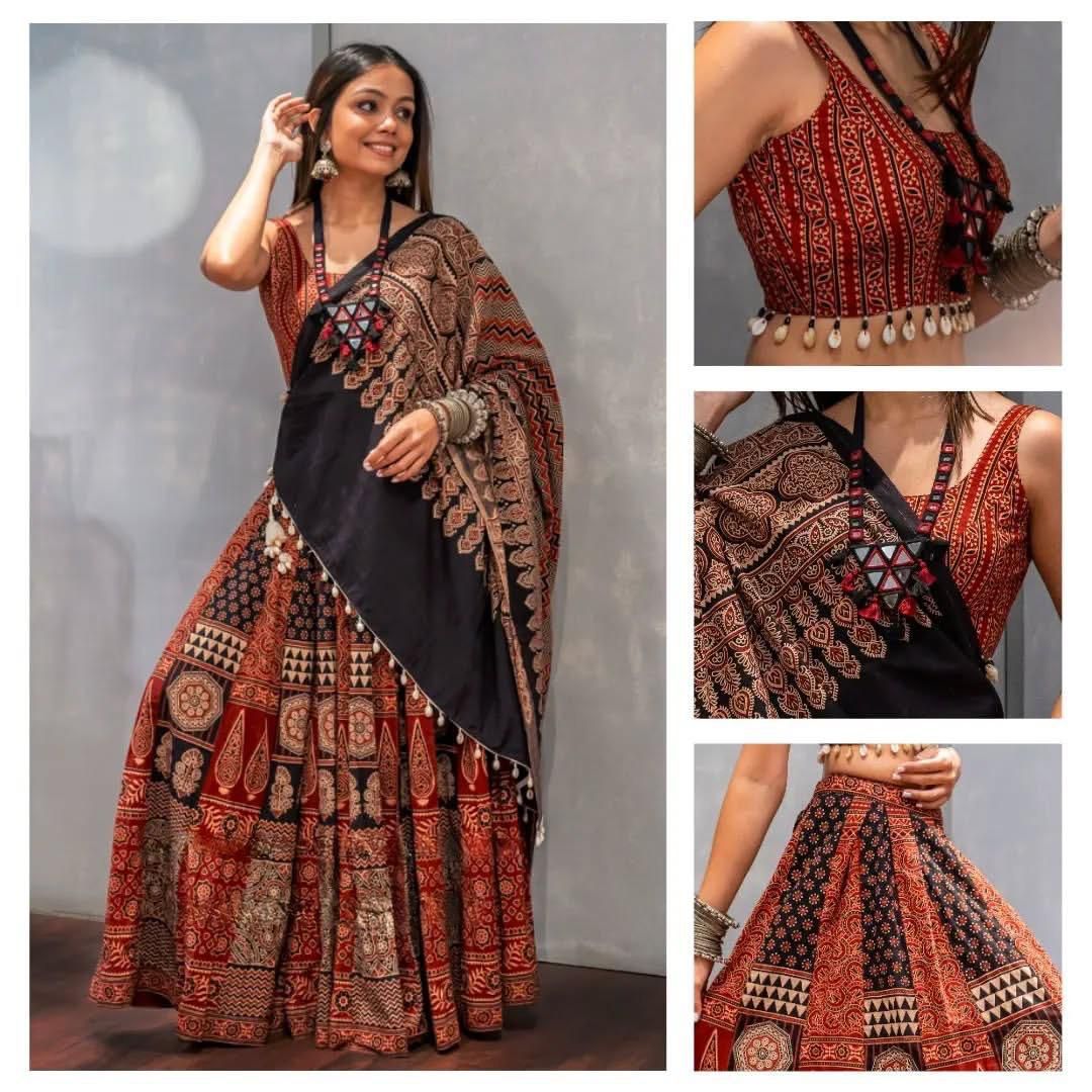 Ravishing Red Color Printed Kodi Lace Lehenga Choli