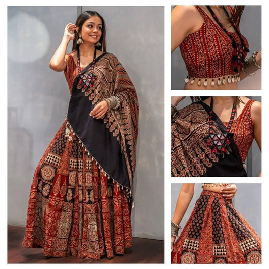 Ravishing Red Color Printed Kodi Lace Lehenga Choli