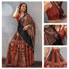 Ravishing Red Color Printed Kodi Lace Lehenga Choli