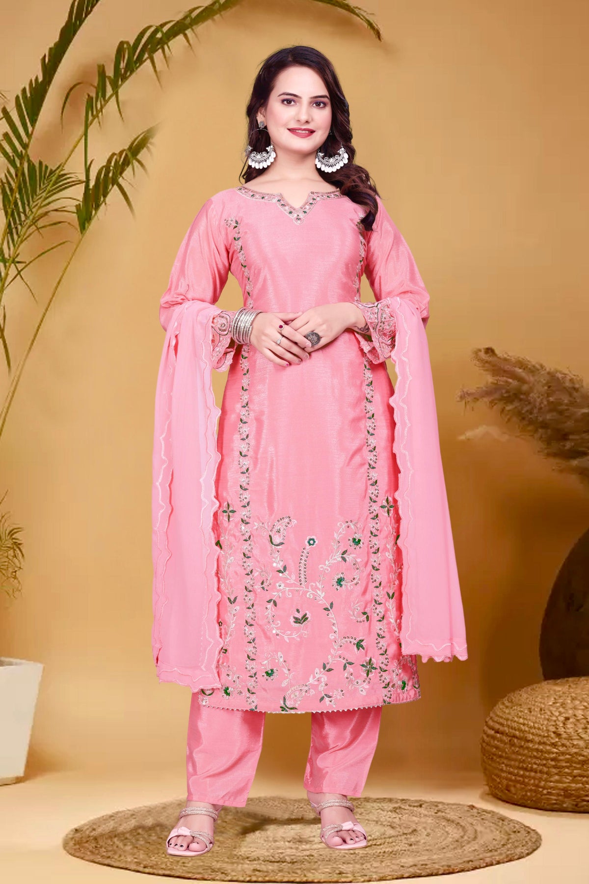 Preferable Thread And Sequence Work Pink Color Salwar suit