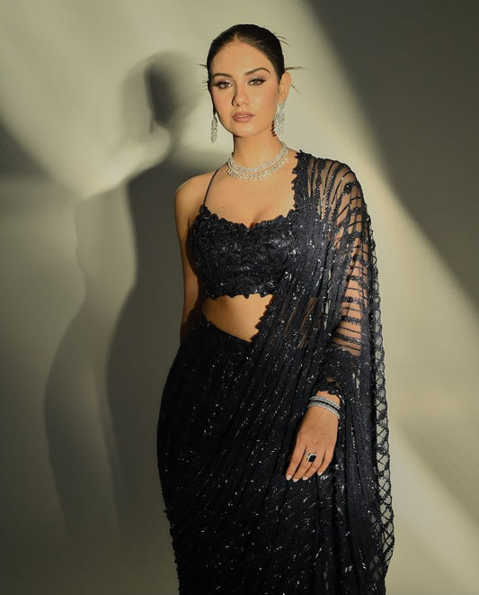Party Wear Mono Net Black Color Party Wear Saree