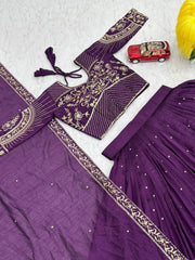 Glorious Purple Vichitra Silk Embroidery Lehenga Choli