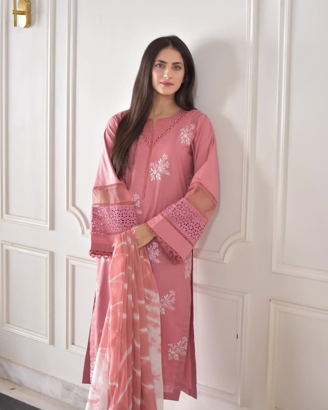 Outstanding Roman Silk Pink Color Salwar Suit