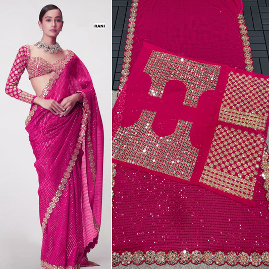 Fantastic Georgette Original Mirror Pink Color Saree