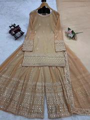 Wonderful Beige Color Georgette Palazzo Suit