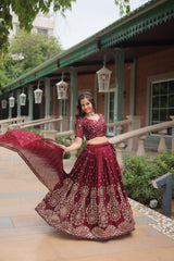 Designer Maroon Color Embroidered Work Lehenga Choli