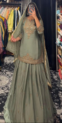 Awesome Embroidered Mehndi Color Top With Lehenga Choli