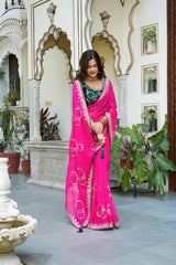 Function Wear Gota Pati Work Pink Saree