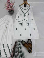 White Color Mirror Work Palazzo Suit
