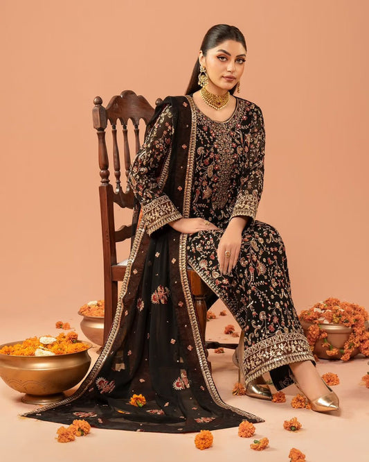 Captivating Gorgette Black Color Salwar Suit