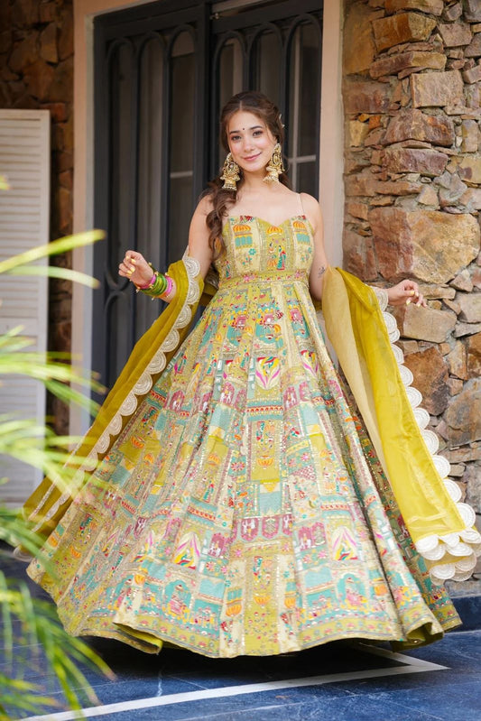 Trendy Multicolor Organza Silk Anarkali Gown