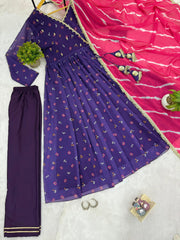 Lovely Blue Georgette Embroidery Work Gown
