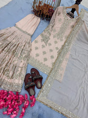 Traditional wear Sequence Work Peach Color Sharara Suit