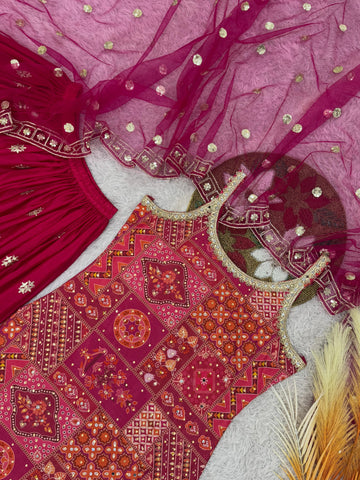 Gorgeous Pink Chinon Silk Sequence Work Sharara Suit
