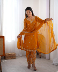 Wonderful Chinon Silk Orange Color Salwar Suit