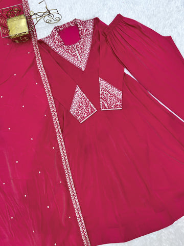 Adorable Pink Roman Shimmer Silk Anarkali Suit