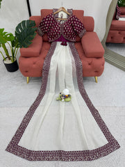 Fantastic Thread With Sequence Work White Color Designer Saree