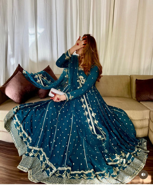 Trendy Blue Georgette Sequence Work Gown