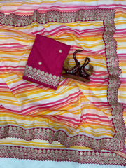 Pretty Pink Tabby Leheriya Print Silk Saree