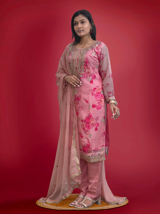 Good Looking Organza Pink Color Palazzo Suit