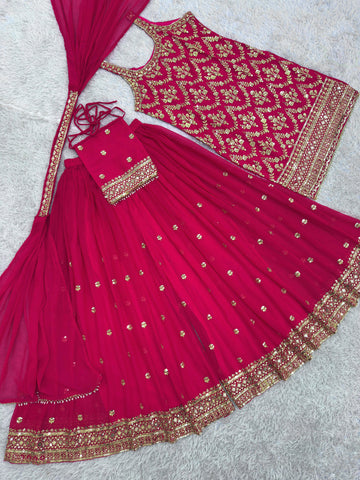 Exclusive Pink Color Sequence Work Georgette Sharara Suit
