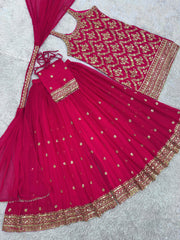 Exclusive Pink Color Sequence Work Georgette Sharara Suit