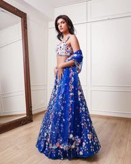 Precious Net Embellished Blue Color Lehenga Choli