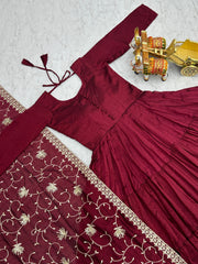 Function Wear Vichitra Silk Marron Color Gown