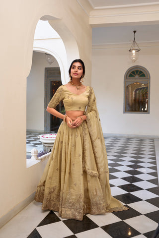 Designer Gold Crush Beige Color Lehenga