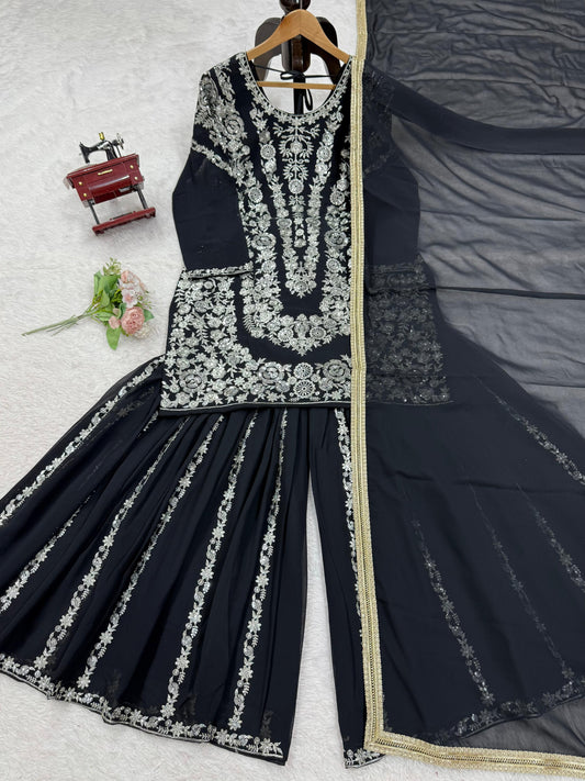 Black Color Sequence Work Stunning Sharara Suit