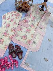 Punjabi Style Off White Color Flower Printed Palazzo Suit