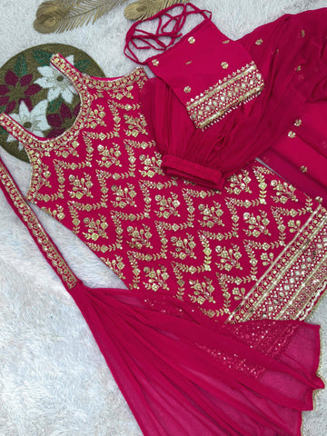 Exclusive Pink Color Sequence Work Georgette Sharara Suit
