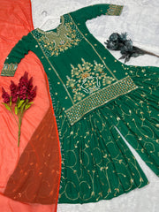 Designer Sequence Work Green Color Sharara With Orange Dupatta