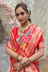 Decent Benarasi Silk Red Multi Color Saree