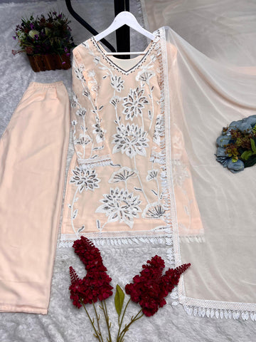Ravishing Sky Blue Georgette Embroidery Palazzo Suit