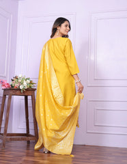 Haldi Wear Yellow Russian Silk Salwar Suit With Banarasi Dupatta