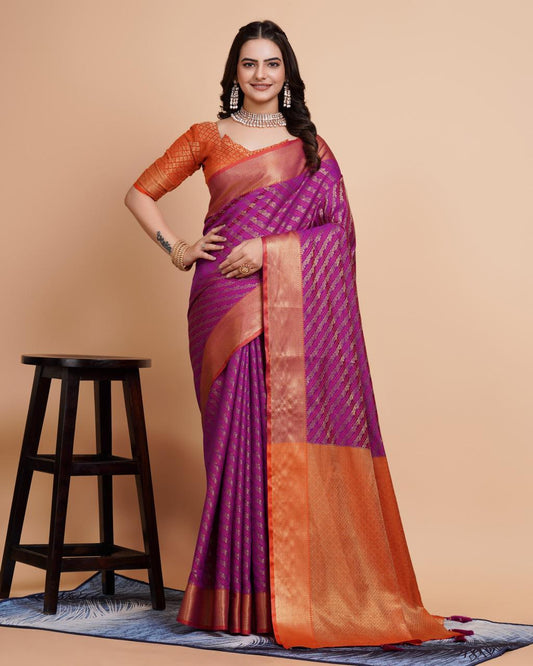 Glorious Jacquard Work Banarasi Silk Purple Color Saree