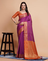 Glorious Jacquard Work Banarasi Silk Purple Color Saree