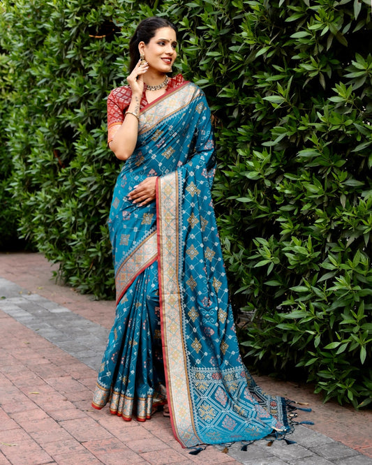 Dazzling Borders And Contrast Zari Weaving Patola Silk Sarees