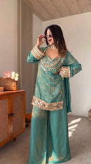 Innovative Fendy Silk Mirror Work Sharara Palazzo Set