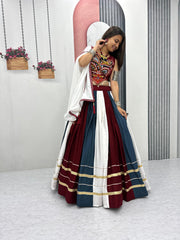 Gorgeous Multicolor Rayon Cotton Gamthi Work Lehenga Choli