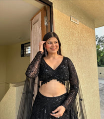 Wedding & Party Wear Georgette Black Color Lehenga Choli