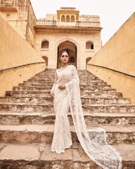 Classy Embroidery Work White Color Designer Saree