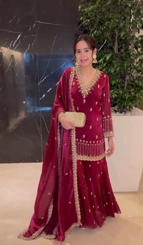 Gorgeous Pink Color Embroidery Work Sharara Suit
