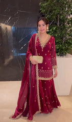 Gorgeous Pink Color Embroidery Work Sharara Suit
